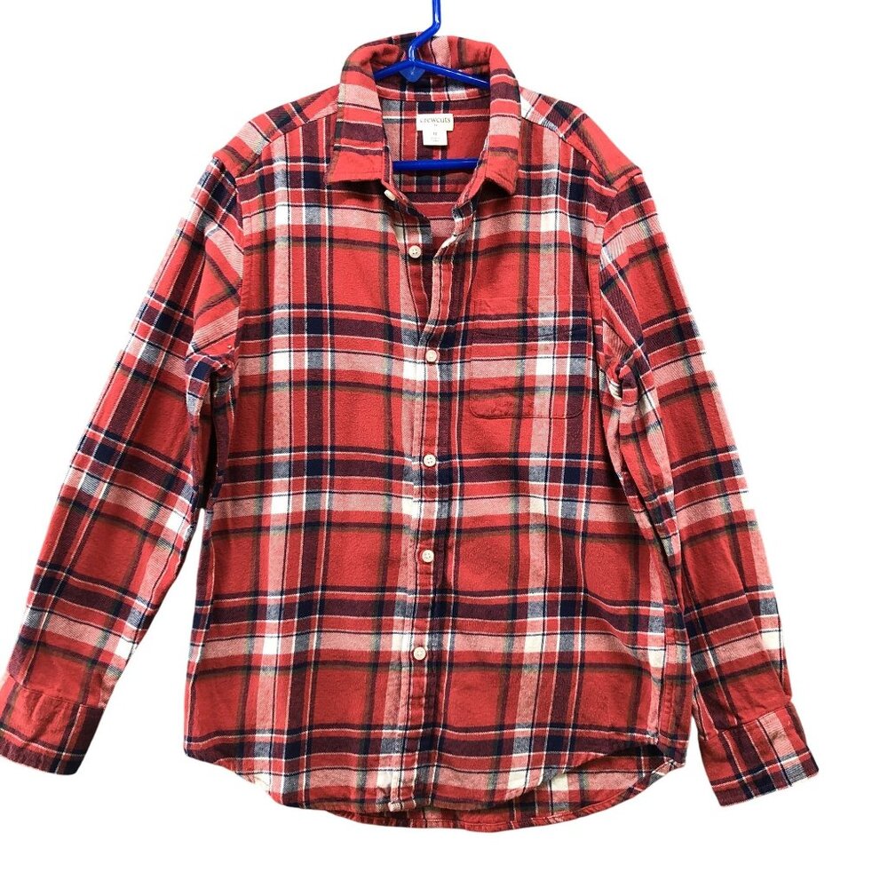 Crewcuts Boys Size 12 Flannel Shirt Red Plaid Button Down Cotton